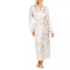 Beautiful Satin Womens Linea Donatella Satin Floral-Print Robe, L/XL